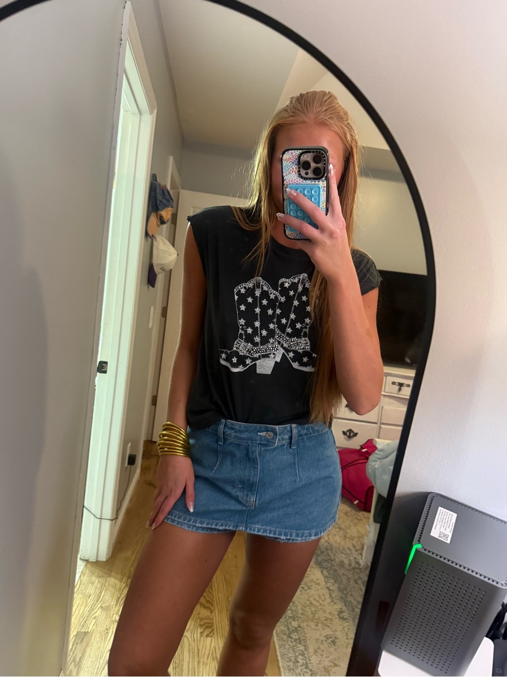 Lucky Brand Black Graphic Muscle Tee with Star Cowboy Boots